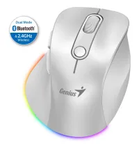 GENIUS Ergo 9000S Pro Pearl White, двойной Bluetooth + 24 ГГц, 2400 точек на дюйм, беспроводной, 6 кнопок, перезаряжаемый, RGB, белый (1 of 7)