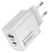 ## ColorWay-strømadapter USB og USB-C 20 W Netværksadapter med udgang **1x USB type A og 1x USB type C**, understøttelse af **Quick Charge 3.0** og udgangseffekt **20 W**. **Auto ID**-teknologi bestemmer typen af ​​tilsluttet enhed og sikrer den korrekte ladestrøm. Opladeren understøtter protokollerne **PD 20 W (Power Delivery), Apple Fast Charge 20 W, Huawei SCP/FCP, Quick Charge 2.0 & 3.0 og Samsung AFC Fast Charging**. ### Stik - 1x USB type A - 1 x USB type C **Indgang:** AC 100-240V **Max. udgangseffekt:** 20 W ### Udgang - 1x USB type A - DC 4,5 V / 4 A, 5 V / 4 A, 9 V / 2 A, 12 V / 1,5 A - 1x USB Type C - DC 5 V / 3 A, 9 V / 2,22 A, 12 V / 1,66 A