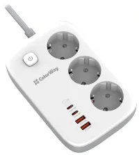 COLORWAY Prolunga alimentatore 3x Schuko 2x USB-A 60W 2x USB-C 65W cavo 2m (1 of 4)