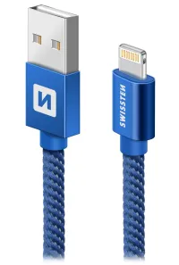 Swissten datu kabelis Tekstila USB Lightning 2,0 M zils (1 of 1)