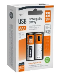 Ceallraí in-athluchtaithe Colorway AAA 590mAh USB-C 1.5V 6 ríomhaire i bpacáiste (1 of 4)