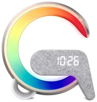 IMMAX LED релакс лампа FLAMINGO Qi зарядний будильник RGB 300lm USB вихід BT 5.1 золото (1 of 8)