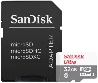 SanDisk Ultra 32GB microSDHC CL10 UHS-I Geschwindegkeet bis 100MB mat Adapter abegraff (1 of 2)