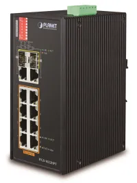 Planet IFGS-1022HPT switch PoE industriel 8x100Mo + 2x1Gb SFP PoE 802.3at 30 240W -40 à 75°C double 48-54VDC IP30 (1 of 2)