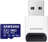 SAMSUNG PRO Plus MicroSDXC 512GB + Adaptador USB CL10 UHS-I U3 A2 V30 (1 of 3)