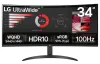 Monitor LG 34WR50QK-B VA 34" QHD curvo 3440x1440 21:9 300 cd m2 5ms (GtG) HDMI DP na tela controle HDR 10