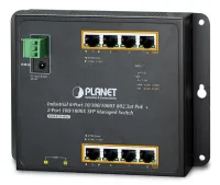 Planet βιομηχανικός επίπεδος διακόπτης L2 L4 8x1Gb 2xSFP PoE 30 240W διπλός 48-56VDC IP30 -40 75°C χωρίς ανεμιστήρα (1 of 3)