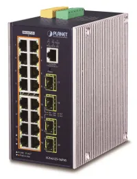 Planet IGS-6325-16P4S industriell L3 Schalter 16x1Gb 4x2.5G SFP PoE 802.3at 320W 48-56VDC -40~75°C IP30 Fanlos (1 of 2)