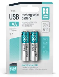 Colorway ladattava akku AA 2200mAh USB-C 1.5V 2 kpl pakkauksessa (1 of 4)