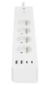 NEDIS Wi-Fi viedais pagarinājuma kabelis 3x E tipa ligzda 16A 2x USB-A 2x USB-C 2m Android iOS White (1 of 6)