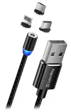 Polnilni kabel Colorway 3 v 1 Lightning+MicroUSB+USB-C magnetni 2,4 A najlon 1 m