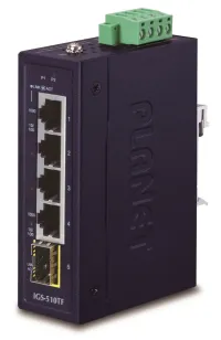 Planet IGS-510TF Switch Industrial 4x 1000Base-t 1x SFP dupla potência 9-48VDC -40 +75°C (1 of 2)