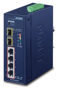 Planet IGS-624HPT Промышленный коммутатор 4x 1Gb RJ-45 + 2x 1Gb SFP PoE+ 802.3at 36 120W IP40 DC12-56V -40 +75°C безвентиляторный (1 of 3)