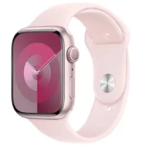 Apple Watch Series 9 45mm vaaleanpunainen alumiini ja vaaleanpunainen urheiluranneke S M (1 of 2)