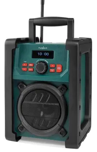 NEDIS digital work radio desktop power 15W DAB+ FM Bluetooth IP65 battery powered mains black-green (1 of 4)