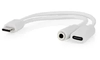 NEDIS USB-C-sovitin USB-C-pistoke - USB-C-liitäntä 35 mm jakkiliitäntä valkoinen läpipainopakkaus 10 cm (1 of 3)