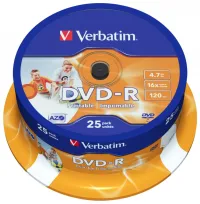 VERBATIM DVD-R 47 GB 16x do zadruku, 25 sztuk wrzeciona (1 of 2)