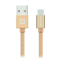 Кабель для передачи данных Swissten текстильный Usb USB-C 2,0 м, золотой (1 of 1)