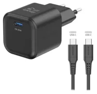 Swissten GAN 1x USB-C 20W Power Delivery Power Adapter Black + USB-C USB-C Data Kabel 1.2m Black (1 of 2)