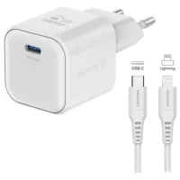 Swissten GAN 1x USB-C 20W Power Delivery Power Adapter White + USB-C Lightning Data Cable 1.2m White (1 of 2)