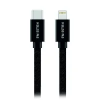 Кабель для передачи данных Swissten текстильный USB-C Lightning 1,2 м, черный (1 of 1)