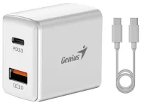 GENIUS gyorstöltő készlet PD-20ACP 20W gyorstöltő USB-C PD3.0 USB-A QC3.0 1m kábel USB-C USB-C fehér (1 of 3)