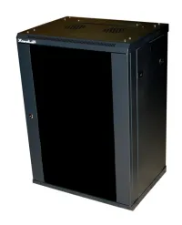 XtendLan 12U 600x450 a parete porta in vetro spiegata in un unico pezzo nero (1 of 1)