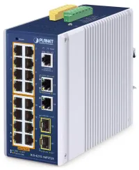 Conmutador industrial L2 Planet IGS-4215-16P2T2S de 18 puertos de 1 Gb, 2 puertos SFP de 1 Gb, 16 puertos PoE 802.3at, 320 W, 48 ~ 54 V CC, IP30 (1 of 2)