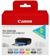 Canon kazettás gyűjtőcsomag PGI-550 + CLI-551 (CMYBkGY 19 000 str) a Canon PIXMA iP8750 MG7150 MG6350 készülékhez (1 of 1)