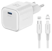 Swissten sieťový adaptér gan 1x usb-c 35w power delivery biely + dátový kábel usb-c lightning 1,2 m biely (1 of 2)