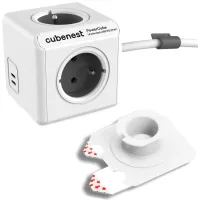 Cubenest Powercube Extended USB PD 35W 2xUSB-C 4x uttag 15m vit grå barnsäkerhet jordad monteringsdocka (1 of 3)