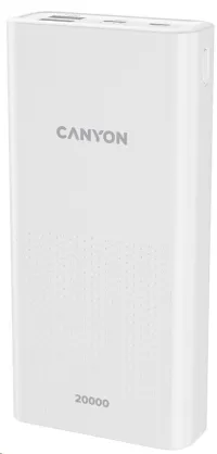 CANYON powerbanka PB-2001 20000mAh Li-poly Input 5V 2A microUSB + USB C Output 5V 2.1A USB-A bílá (1 of 2)