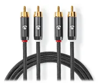 Kabel audio stereo NEDIS PROFIGOLD 2x wtyk RCA 2x wtyk RCA bawełna szary BOX 2m (1 of 2)