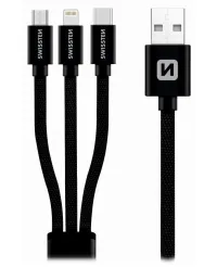 Swissten Data cable 3in1 MFi 1.2m textile (micro USB USB-C Lightning) черен (1 of 1)