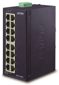 Pláinéad ISW-1600T 16x 10 100 DINIP30 -40~75°C 12-48VDC IEEE 802.3az (EEE) EFT+ESD (1 of 1)