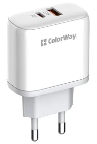 COLORWAY 1x USB ja 1x USB-C laadija 45W 100V-240V valge (1 of 5)