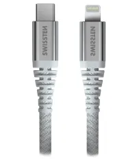 Swissten duomenų kabelis kevlar usb-c lightning 1,5 m baltas (1 of 4)