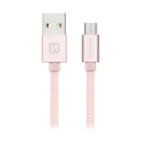 Kabel do transmisji danych Swissten tekstylny USB Micro USB 0,2 M różowe złoto (1 of 1)