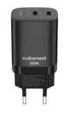 CubeNest S2D1 GaN Adapter 35W negro (2x USB-C hasta 35W) Protección contra sobretensión y subtensión PD con tecnología GaN para iPhone