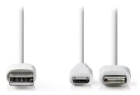 NEDIS Synchroniséierungs- a Ladekabel 2 an 1 USB Micro B Plug + Adapter Lightning - A Stecker wäiss 1m (1 of 2)