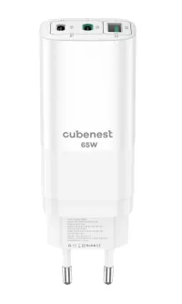 CubeNest S3D0 GaN Adaptér 65W biela - (2× USB-C až 65 W 1× USB-A až 60 W) prepäťová a podpäťová ochrana (1 of 3)