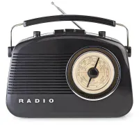 Radio da tavolo NEDIS AM FM alimentata a batteria, alimentazione di rete, analogica, 4,5 W, uscita per cuffie BT, nera (1 of 5)