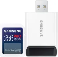 SAMSUNG PRO Ultimate SDXC 256GB + USB adapteris CL10 USH-I U3 V30 (1 of 3)