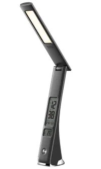 IMMAX LED настолна лампа Cuckoo 5W 200lm 5V 1A 3 степени на димиране сгъваемо рамо опция за изключване LCD USB черен (1 of 5)