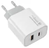 COLORWAY 1x USB and 1x USB-C turbo mains charger 30W 100V-240V White thumbnail (2 of 4)