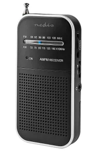 NEDIS bärbar radio AM FM batteridriven analog 1,5 W hörlursutgång aluminium svart (1 of 6)