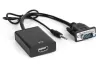 Convertitore XtendLan VGA (M) a HDMI (F) con connessione audio (jack 35mm) alimentazione tramite USB micro (B) fino a 1080p