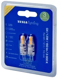 Tesla LED-lamppu G4 2kpl 1,5W 12V 150lm 25 000h 3000K lämmin valkoinen 360° (1 of 3)