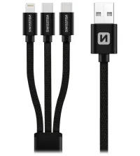 Cavo dati Swissten tessile 3in1 1,2 m nero (lightning 2x usb-c) (1 of 2)