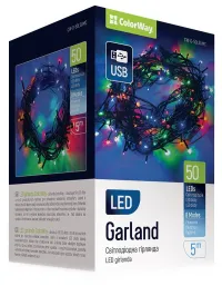 COLORWAY LED kett siseruumides 50 LEDi pikkus 5m mitmevärviline 8 funktsiooni USB toiteallikas (1 of 17)